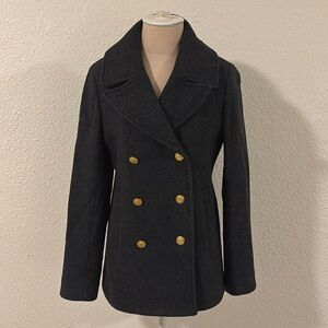 J Crew Majesty Wool Charcoal Double Breasted Peacoat